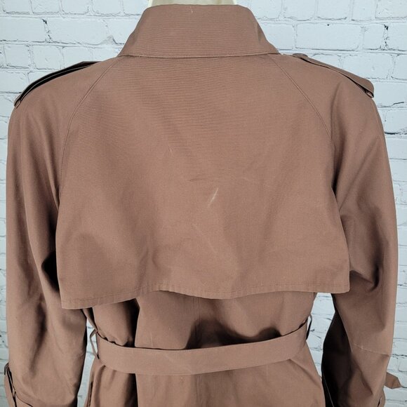 London Fog Brown Belted Faux Fur Removable Liner Buttoned Maincoat Over Coat 16R - Picture 10 of 16